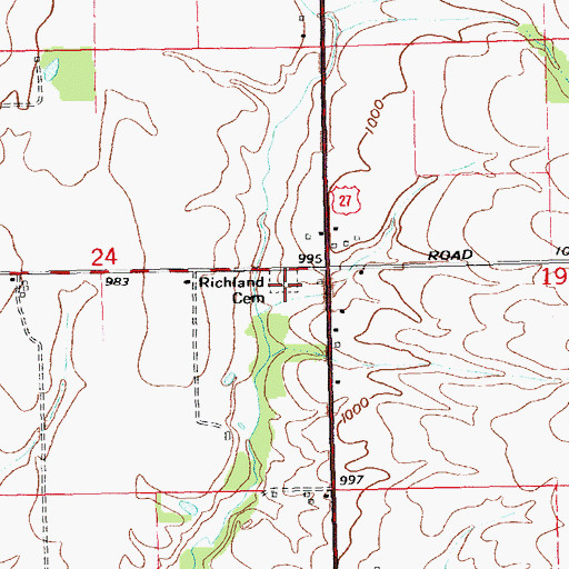 Topographic Map of Richland Cemetery, IN