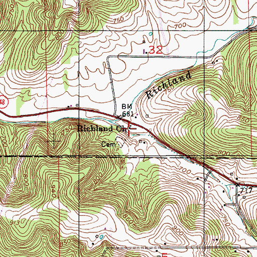 Topographic Map of Richland Church, IN