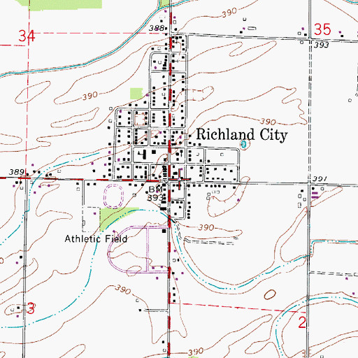 Topographic Map of Richland City, IN