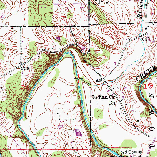 Topographic Map of Richland Creek, IN