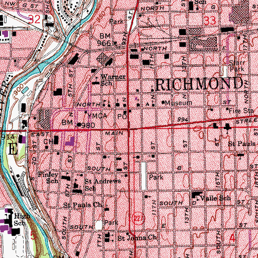Topographic Map of Richmond, IN