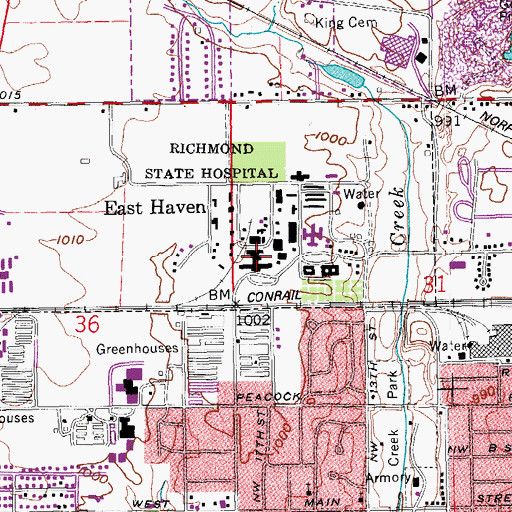 Topographic Map of Richmond State Hospital, IN