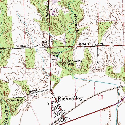 Topographic Map of Richvalley Cemetery, IN