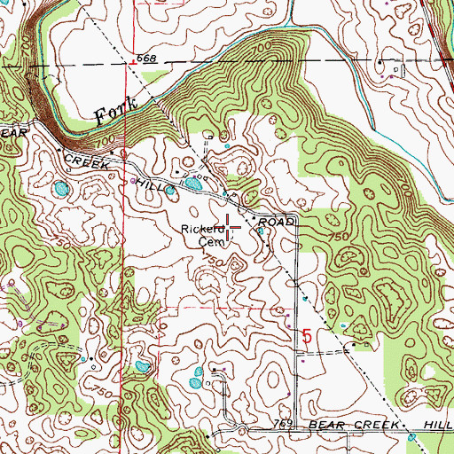 Topographic Map of Rickerd Cemetery, IN