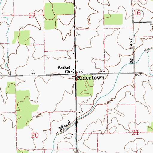 Topographic Map of Ridertown, IN