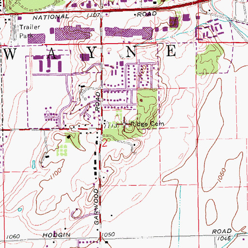 Topographic Map of Ridge Cemetery, IN