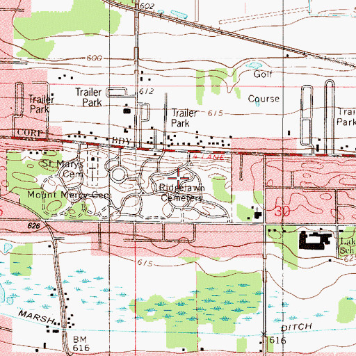 Topographic Map of Ridgelawn Cemetery, IN
