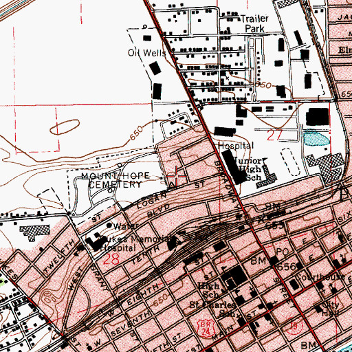 Topographic Map of Ridgeview School, IN