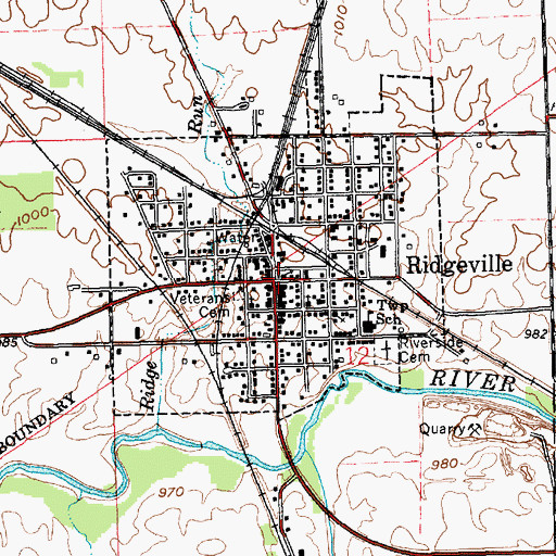 Topographic Map of Ridgeville, IN