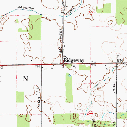Topographic Map of Ridgeway, IN