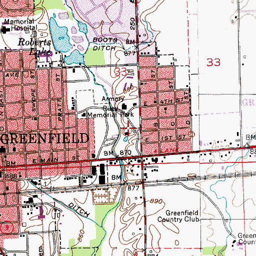 Topographic Map of Riley Memorial Park, IN