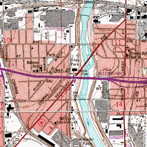 Topographic Map of Riley Park, IN