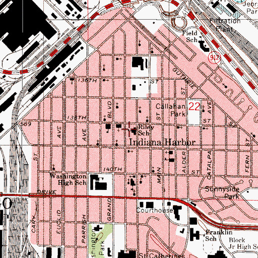 Topographic Map of Riley School, IN