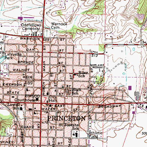 Topographic Map of Riley School, IN