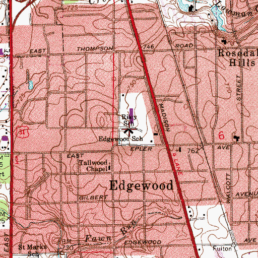 Topographic Map of Riley School, IN