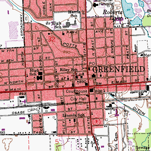 Topographic Map of Riley School, IN