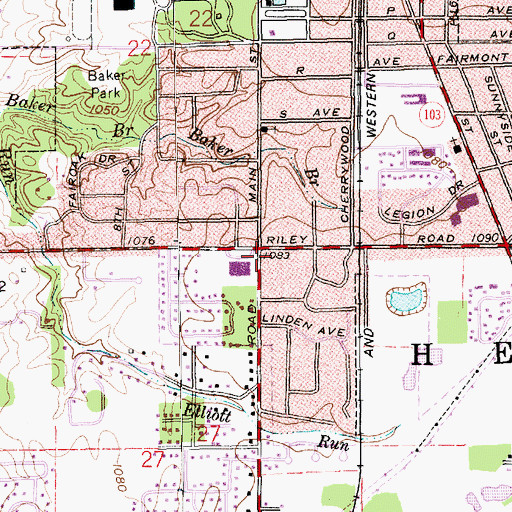 Topographic Map of James Whitcomb Riley Elementary School, IN