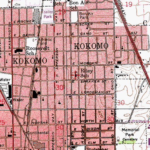 Topographic Map of Riley School, IN