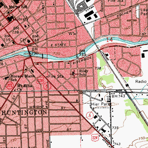 Topographic Map of Riley School, IN