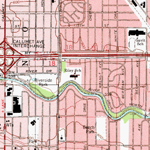 Topographic Map of James Whitcomb Riley Elementary School, IN