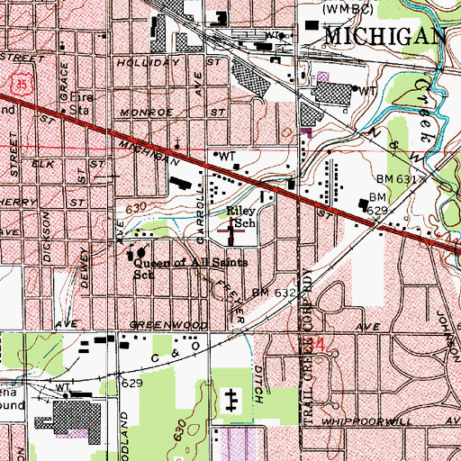Topographic Map of Riley School, IN