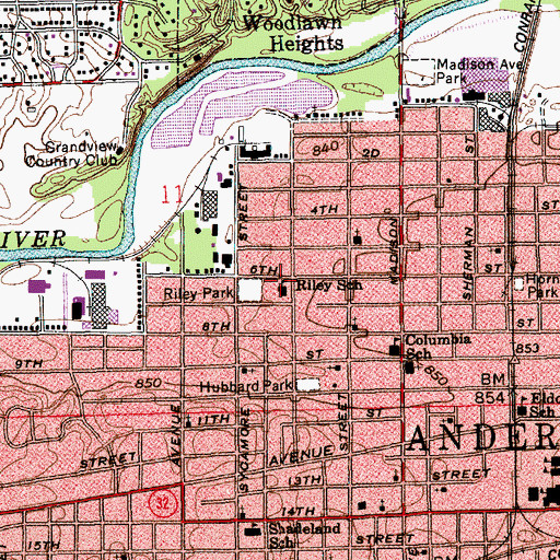 Topographic Map of Riley School, IN
