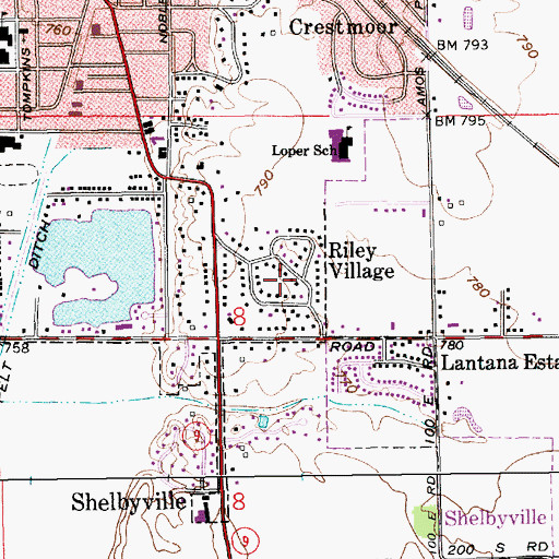 Topographic Map of Riley Village, IN
