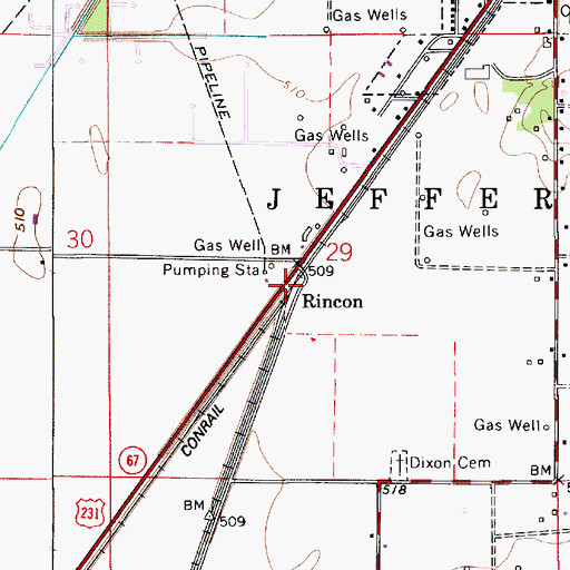 Topographic Map of Rincon, IN