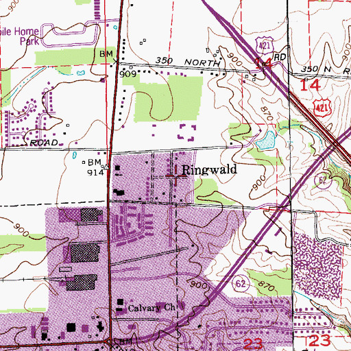 Topographic Map of Ringwald, IN