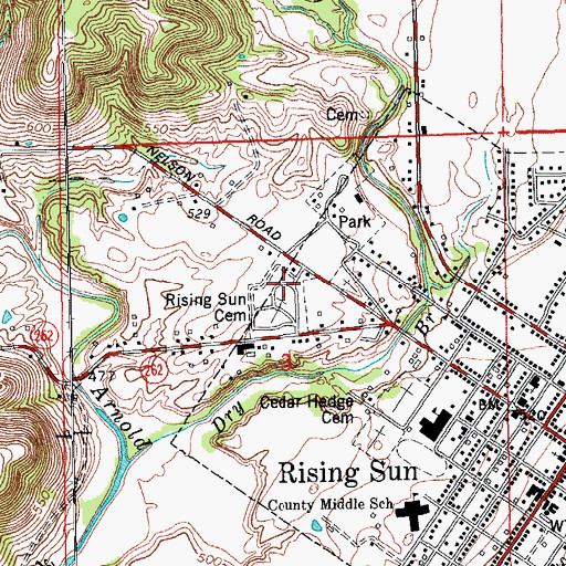 Topographic Map of Rising Sun Cemetery, IN
