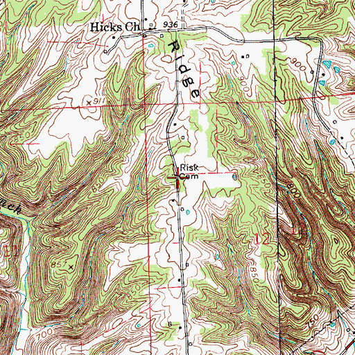 Topographic Map of Risk Cemetery, IN
