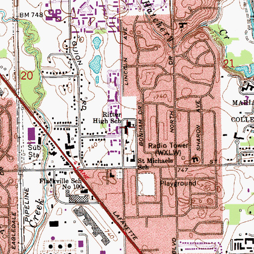 Topographic Map of Ritter High School, IN