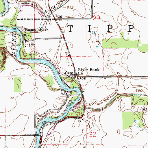 Topographic Map of River Bank Church, IN