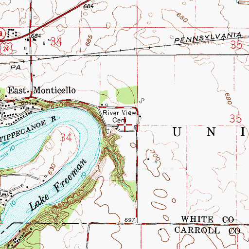 Topographic Map of Riverview Cemetery, IN