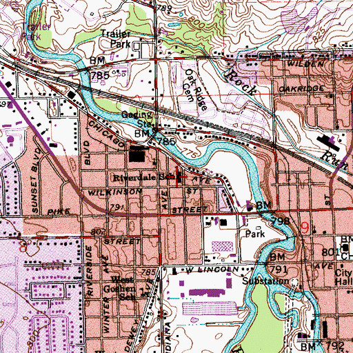 Topographic Map of Riverdale School, IN