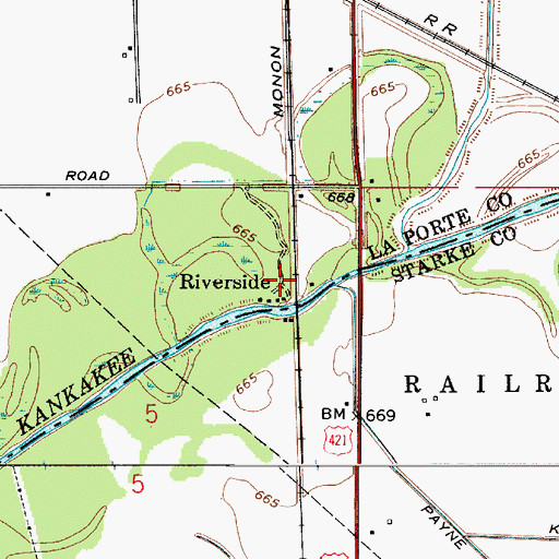 Topographic Map of Riverside, IN