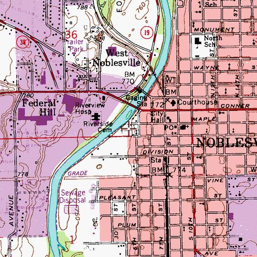 Topographic Map of Riverside Cemetery, IN