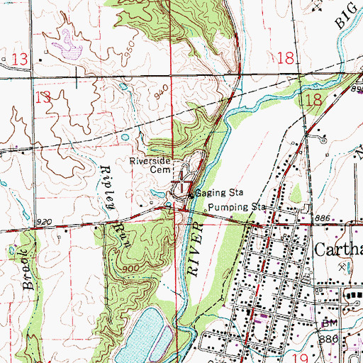 Topographic Map of Riverside Cemetery, IN