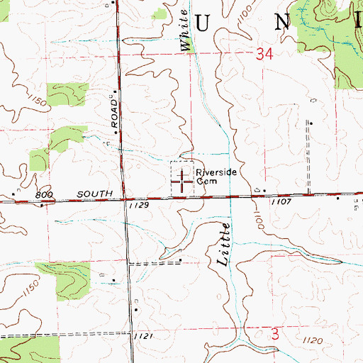 Topographic Map of Riverside Cemetery, IN