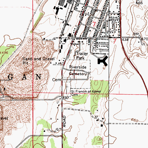 Topographic Map of Riverside Cemetery, IN