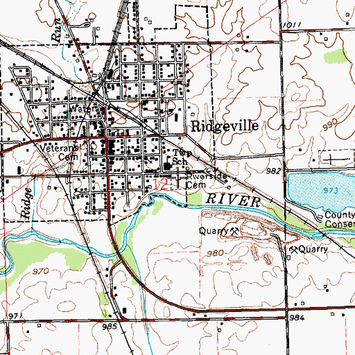 Topographic Map of Riverside Cemetery, IN