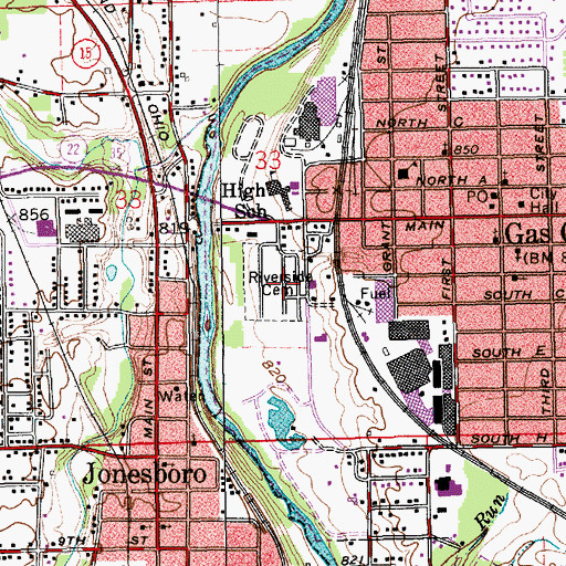 Topographic Map of Riverside Cemetery, IN