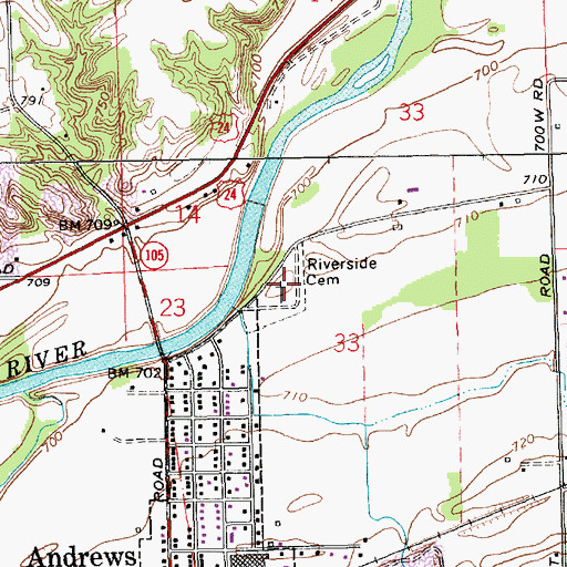 Topographic Map of Riverside Cemetery, IN