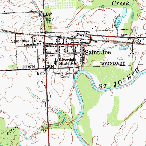 Topographic Map of Riverside Cemetery, IN