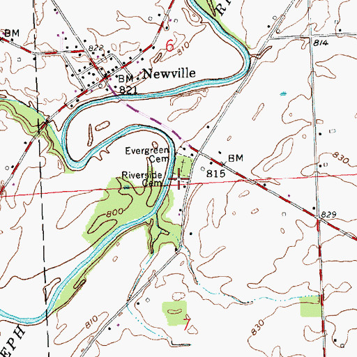 Topographic Map of Riverside Cemetery, IN