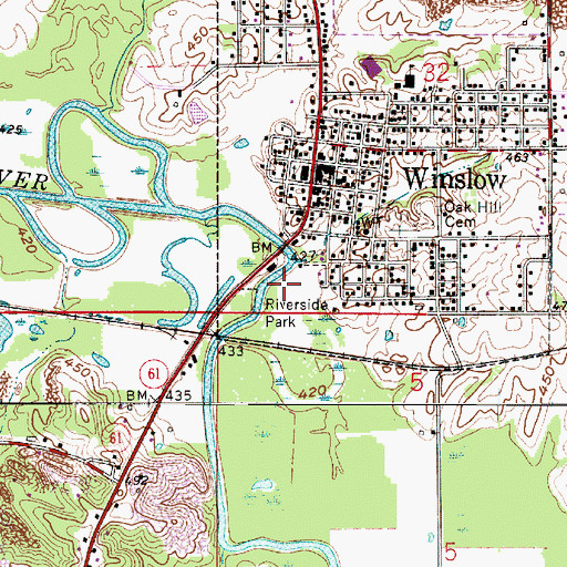 Topographic Map of Riverside Park, IN