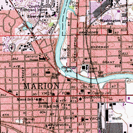 Topographic Map of Riverside Park, IN