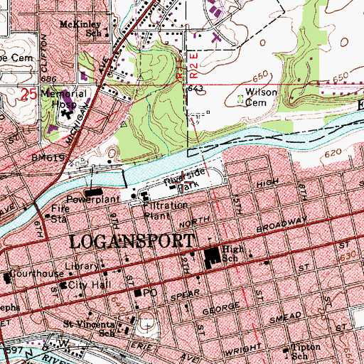 Topographic Map of Riverside Park, IN