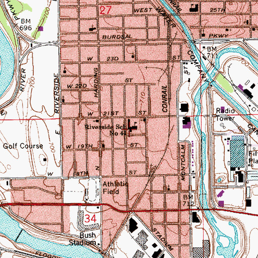 Topographic Map of Riverside Elementary School, IN