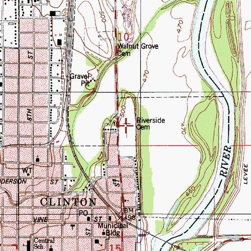 Topographic Map of Riverside Cemetery, IN